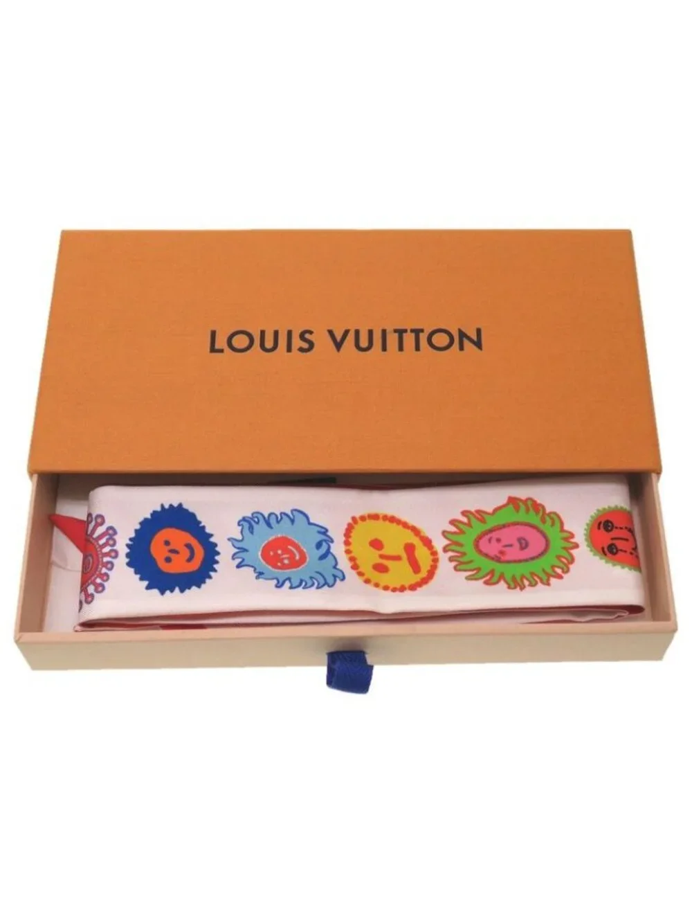 Louis Vuitton Yayoi Kusama YK Bandeau BB Face Silk White Red Scarf